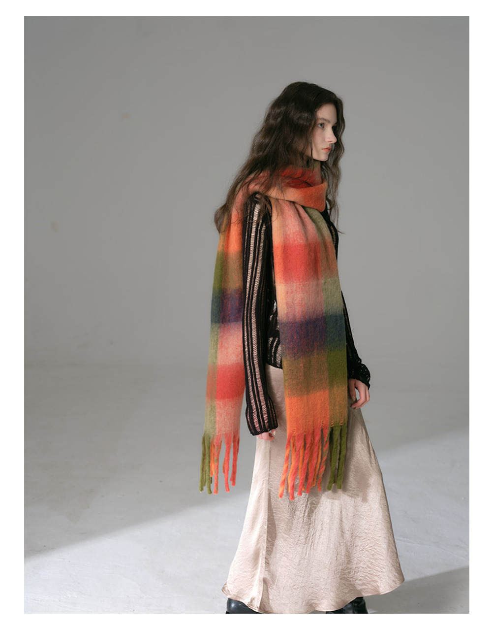 Nuova sciarpa scozzese con frange grossolane di zucchero filato per donna, scialle oversize con bavaglino abbinato in colori morbidi e invernali_voghion.com