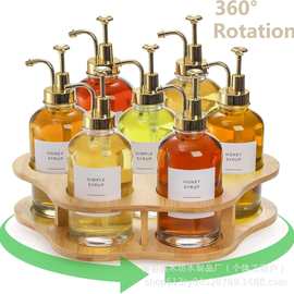 木质旋转咖啡糖浆收纳架懒人苏珊独立酒架咖啡吧展示架台面收纳架
