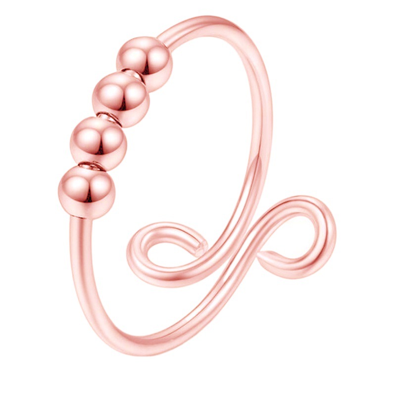 Amazon caliente micro perlas giratorias cuentas redondas anillo de ansiedad perlas anillo de descompresión anillo abierto de acero inoxidable