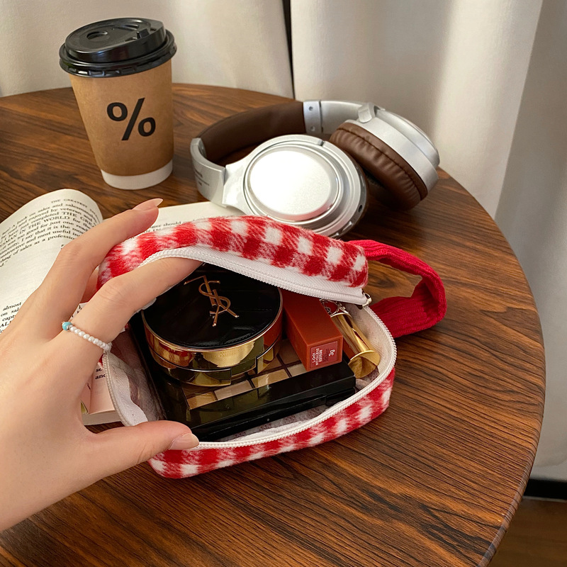 新しい赤いチェック柄の収納袋インスタイルかわいい正方形のトイレタリーバッグポータブル旅行必需品化粧品バッグ女性のための|undefined