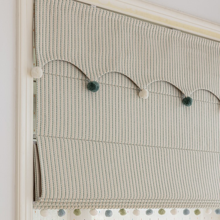 Striped Roman Blinds with Pom-Pom Lace, Parallel Minimalist Style, Full Blackout, Adjustable Roll-Up Curtains for Bedroom, Ready-Made Roman Blinds