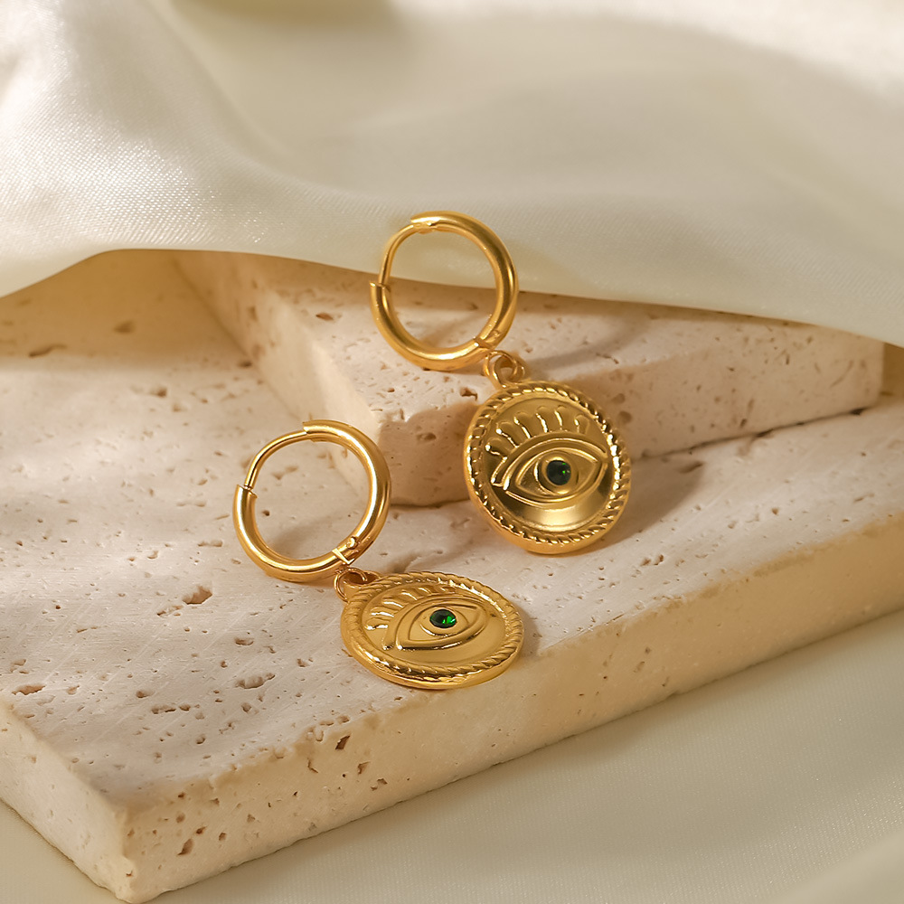 Fashion Eye Stainless Steel Drop Earrings Gold Plated Artificial Gemstones Stainless Steel Earrings