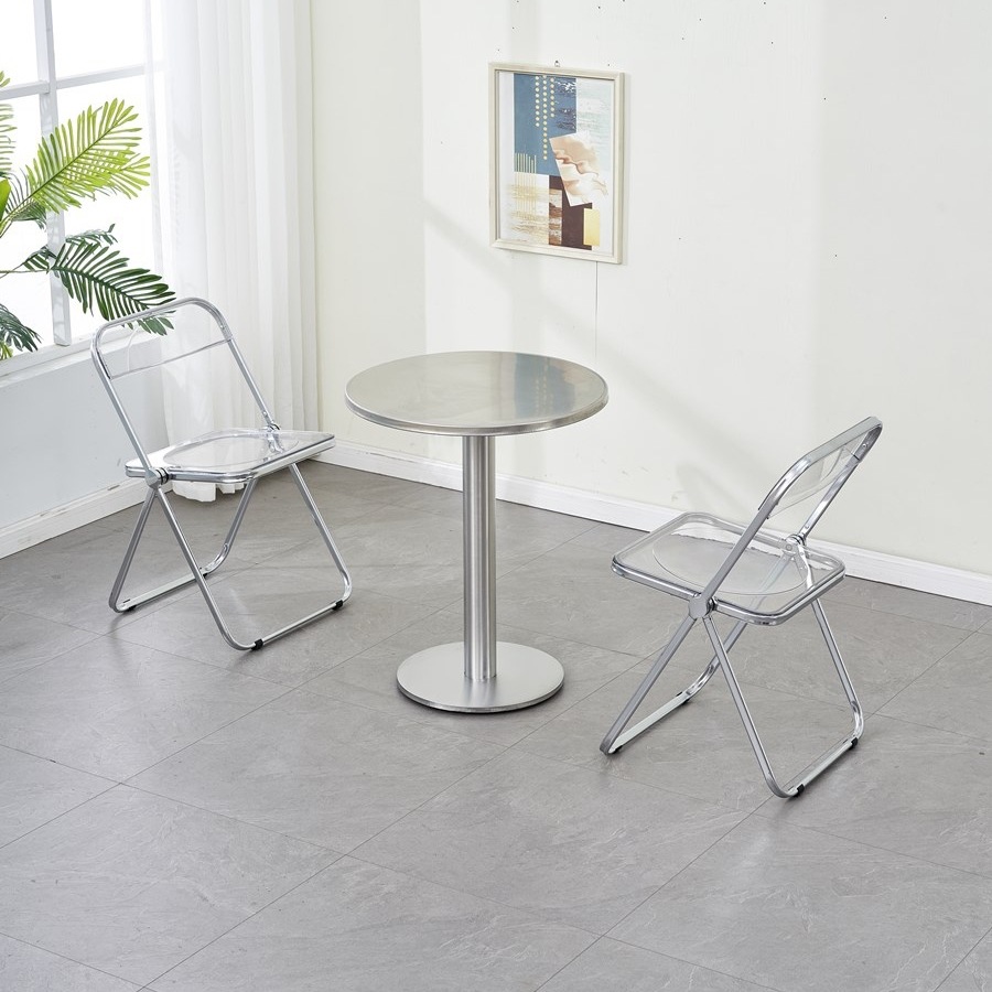 Stainless Steel Small Round Table Internet Celebrity Cafe Milk Tea Burger Dessert Cake Shop Bar Industrial Style Dining Table Business R*