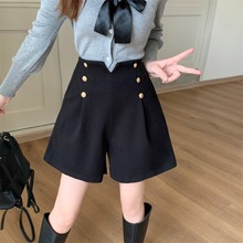 宽松阔腿裤女春季高腰显瘦短裤大码胖休闲毛呢裤子百搭靴裤