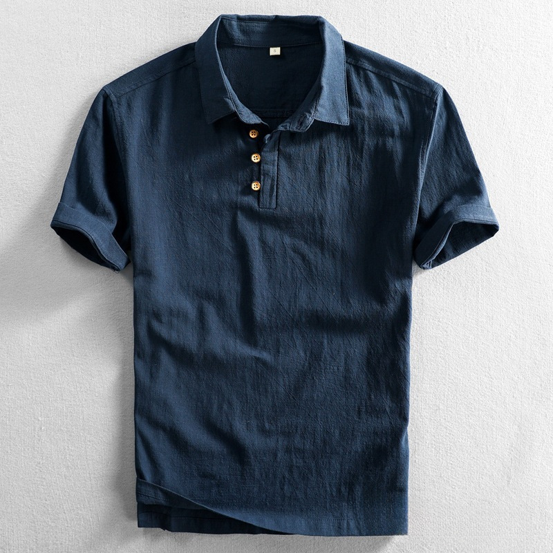 Cross-Border Spring and Summer New Men's Linen Shirt Slim Fit Pullover Short-Sleeve Shirt Half-Sleeve Vintage Shirt Lufan