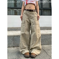 2025 アメリカンレトロルーズオーバーオール女性の大きなポケットシミターパンツドレープストレートルーズアウトドア女性のズボン