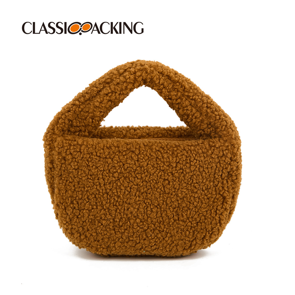 2025 otoño e invierno nuevo estilo de alta gama bolso femenino de felpa color caramelo bolso de mano de moda bolso de lana bolso de piel bolso de lingote