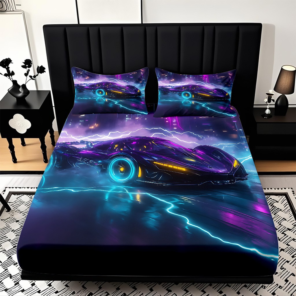 TEMU / JIT moda popular patrón de carreras 3D impresión digital cama de cama de cama kit de ropa de cama fábrica directa