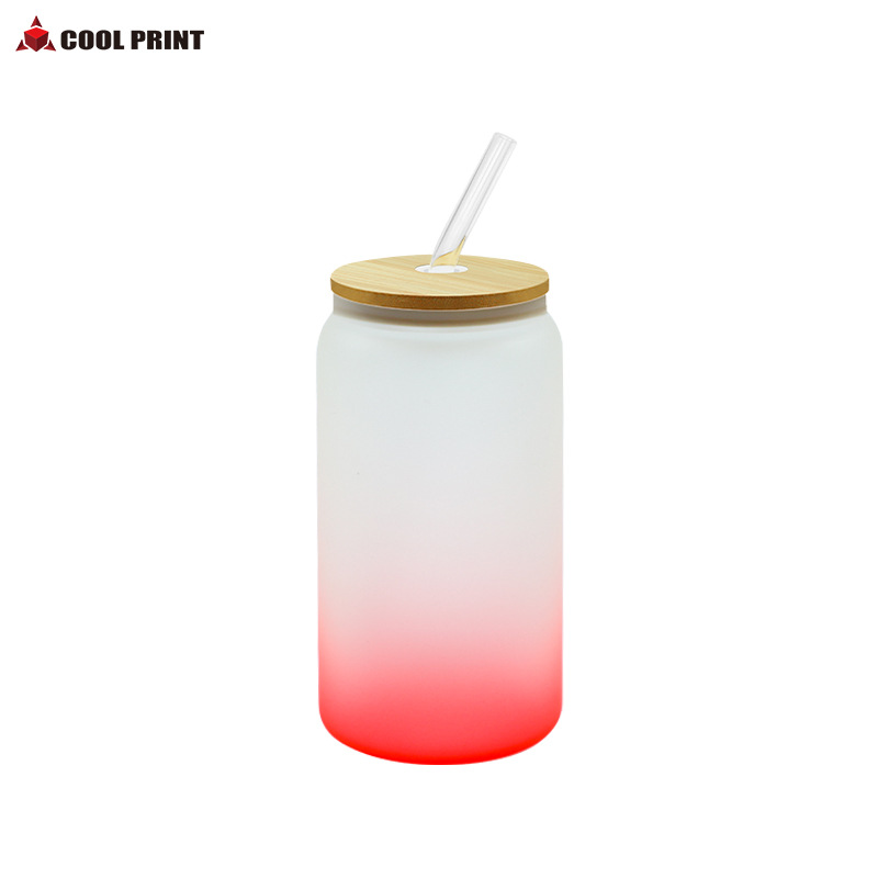 Suministro directo de fábrica de transferencia de calor Amazon 16oz vaso de sublimación de color gradiente mate transparente lata de Cola
