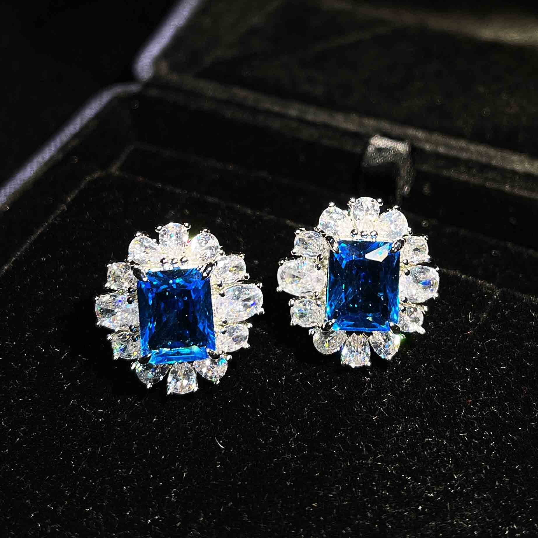 Color Treasure Set Ascher Yellow Diamond Topaz Blue Argyle Pink Square Diamond Ring Earrings Pendant display picture 17