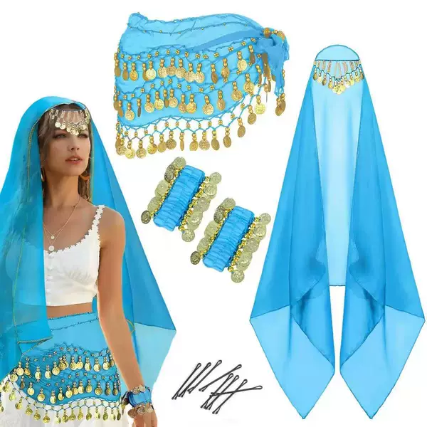 Cross-Border Hot-Selling New Performance Costume Set Includes Headpiece and Veil + 128 Waist Chain + 2 Bracelets + 8 Clips