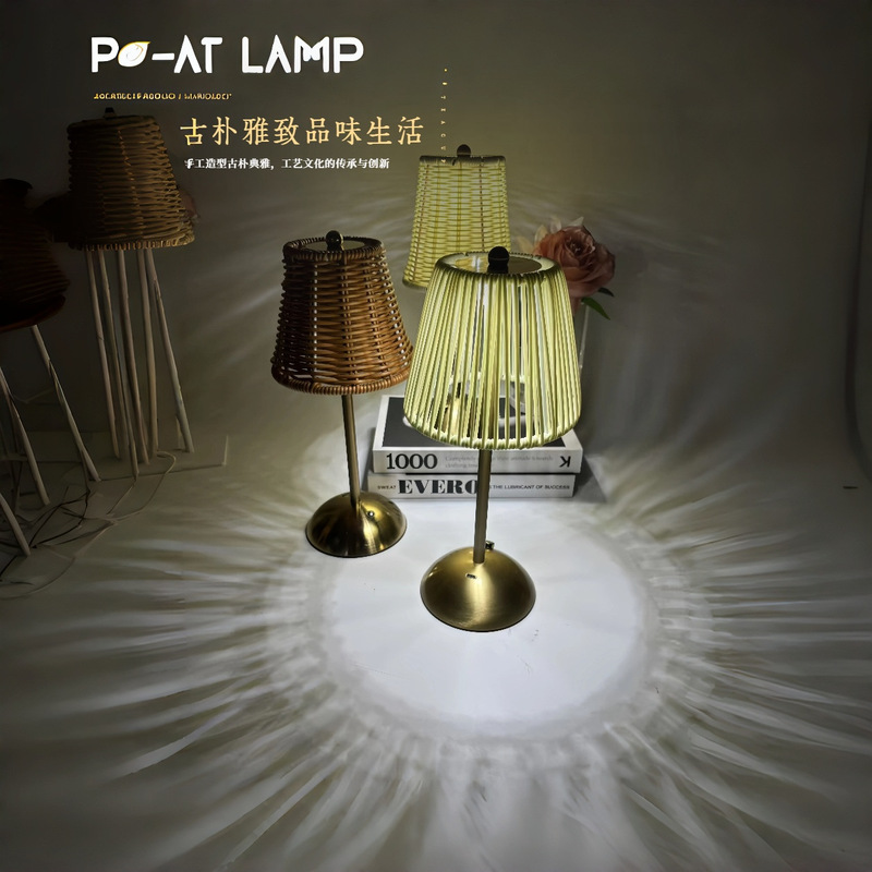 Retro Rattan Table Lamp Bedside Bedroom Atmosphere Lamp Cross-Border Rechargeable Table Lamp Desktop Ornament Lamp Decorative Night Light Retro Rattan Table Lamp Bedside Bedroom Atmosphere Lamp Cross-Border Rechargeable Table Lamp Desktop Ornament Lamp Decorative Night Light