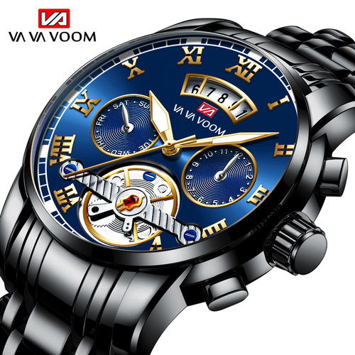 Cross-border foreign trade stainless steel tourbillon multi-function watch for men, fashionable luminous waterproof watch for men, steel watch