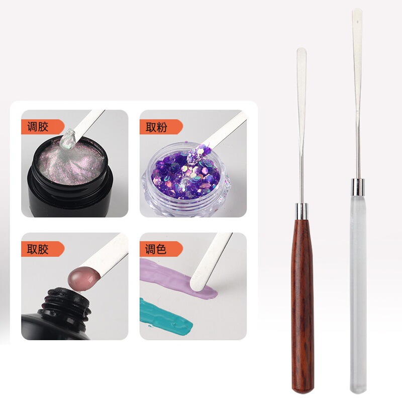 Cross-Border Sandalwood Nail Polish Mixing Stick Japanese-Style Stainless Steel Foundation Spatula Color Mixing Stick Nail Polish Gel Mixing Stick