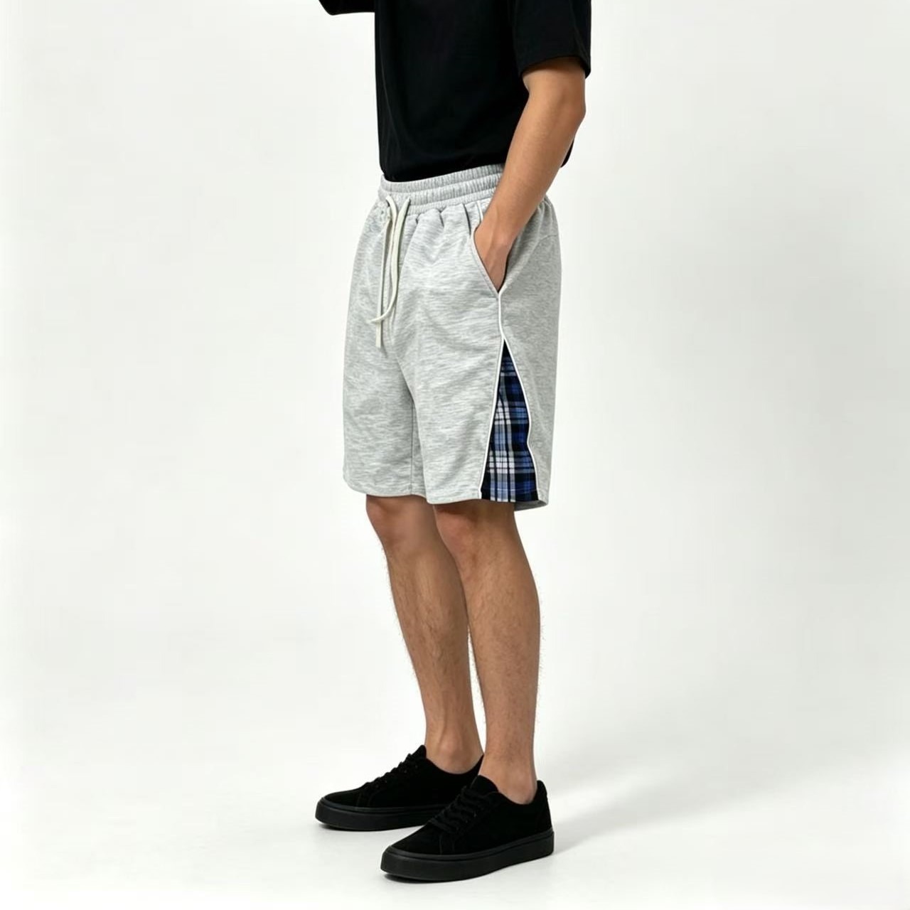 Men's Summer Plaid Patchwork Casual Shorts, Relaxed Fit Straight Leg 5-Inch Inseam Athletic Lounge Shorts_viptrois.com