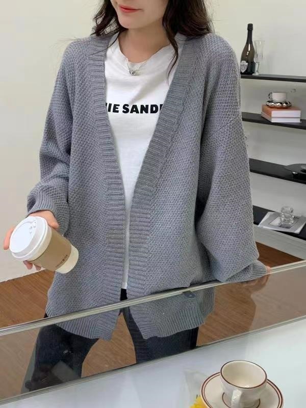 法式复古中长款外套秋冬季新款 粗线宽松通勤 毛衣女针织开衫|undefined