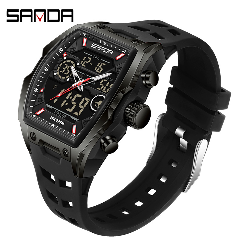 Sanda reloj electrónico reloj deportivo multifuncional en forma de barril de vino reloj despertador de fiesta estudiantil reloj impermeable 6235