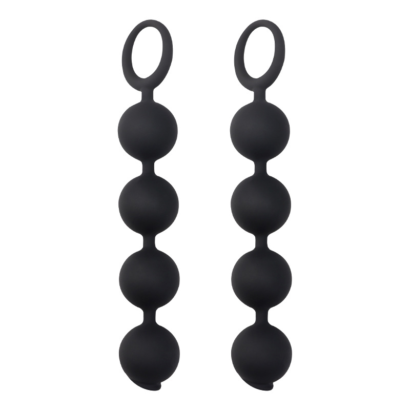Silicone Anal Plug with Pull Beads, Manual Handle Control, Black Prostate Massage Toy for Men — detail image 2