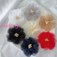 韩版欧根纱6cm立体花朵装饰diy手工发饰材料头饰饰品百搭配件