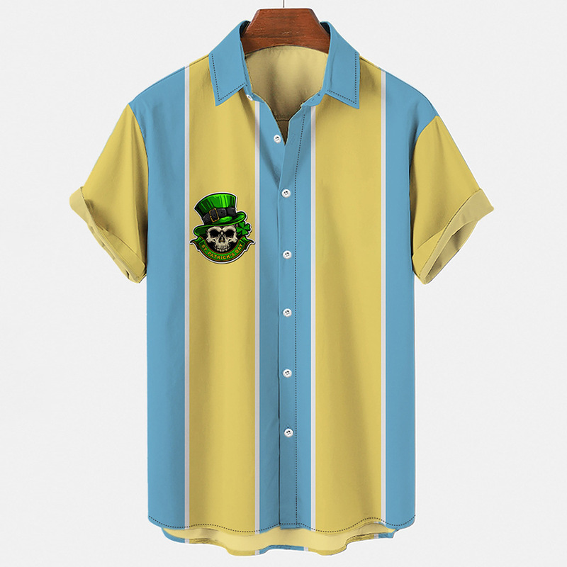 Cross-Border Export 2023 Summer Clover 3D Digital Printed Short-Sleeved Shirt Irish St. Patrick's Day