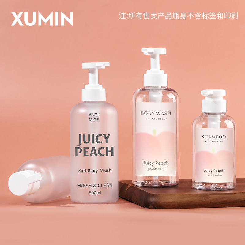 Botella de emulsión de plástico PET en stock 300ml botella de gel de baño transparente 500ml botella de champú