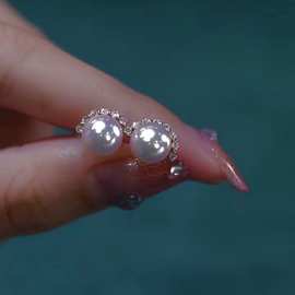 海水珍珠8-9akoya耳钉18k金睫毛款耳环 精致复古珍珠耳钉时尚百搭