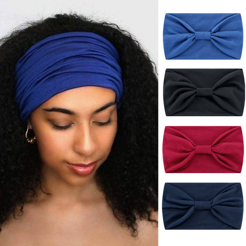 New European and American Solid Color Elastic Sports Headband Wide Edge Yoga Headband Sweat-Absorbing Headband Fashion Headscarf Hair Band Hair Accessories