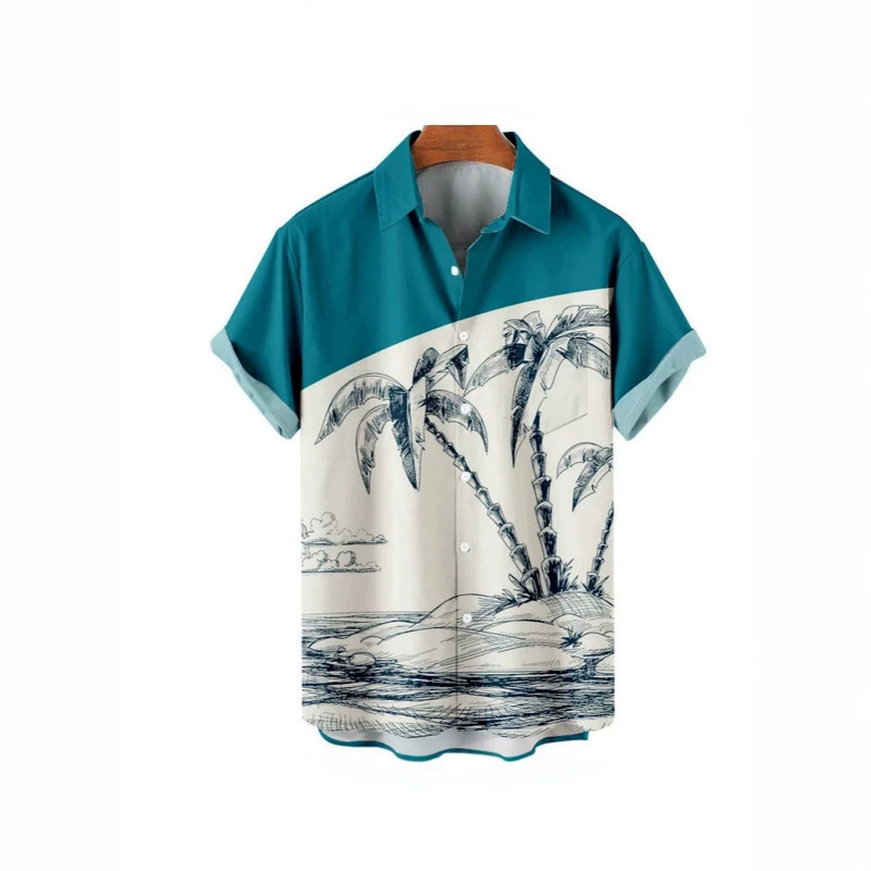 Summer New Fashionable Color-Block Hawaiian Shirt Casual 2026 Thin Men's Loose Short-Sleeve Shirt