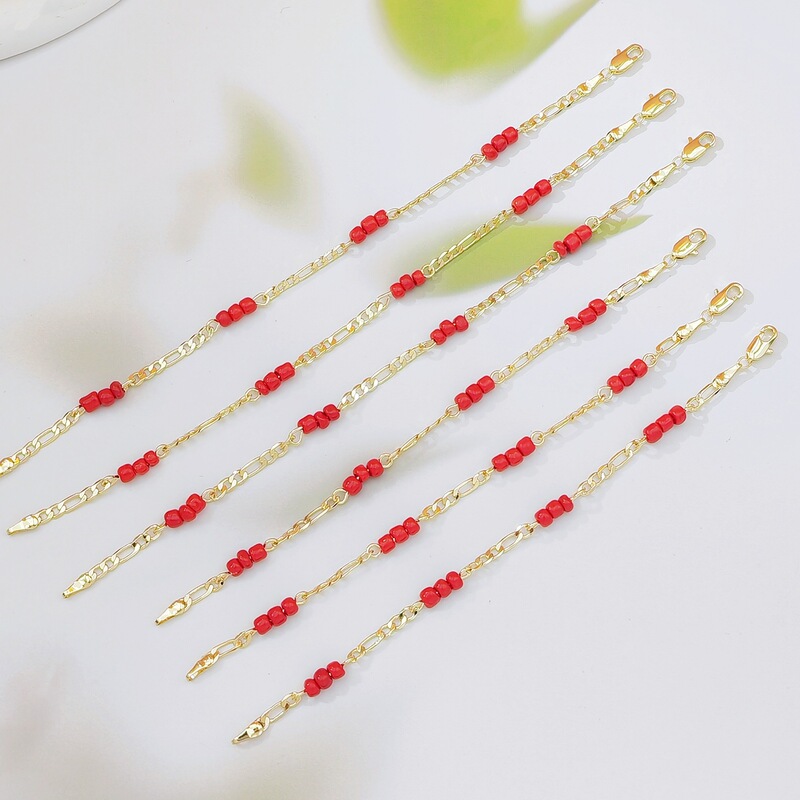 Cross-Border Hot-Selling Imitation Red Agate Beaded Chain Design Jewelry Copper Plated with 18K Gold Versatile Jewelry Bracelet