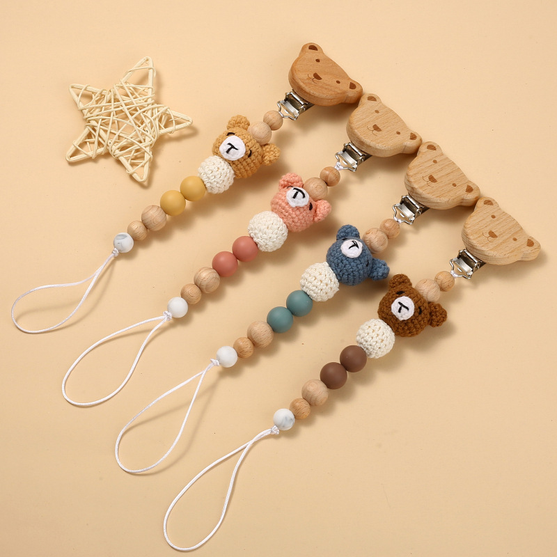 New baby pacifier chain crochet children's pacifier chain baby molar teether cartoon animal pacifier anti-drop chain