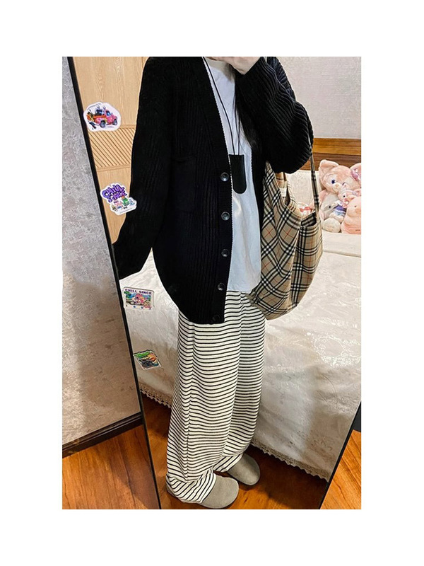 修身显瘦孕妇裤子秋季外穿条纹阔腿裤大码胖mm孕期托腹不勒休闲裤|undefined