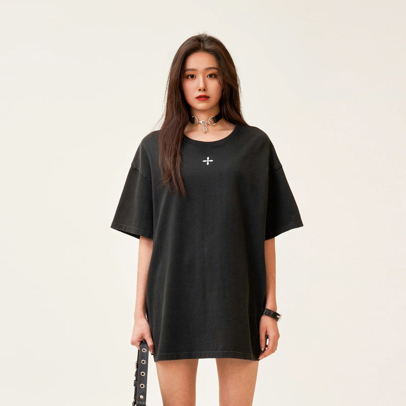 Smink classic cross flower oversized Tee cotton loose round neck short sleeve T-shirt 24 new women's