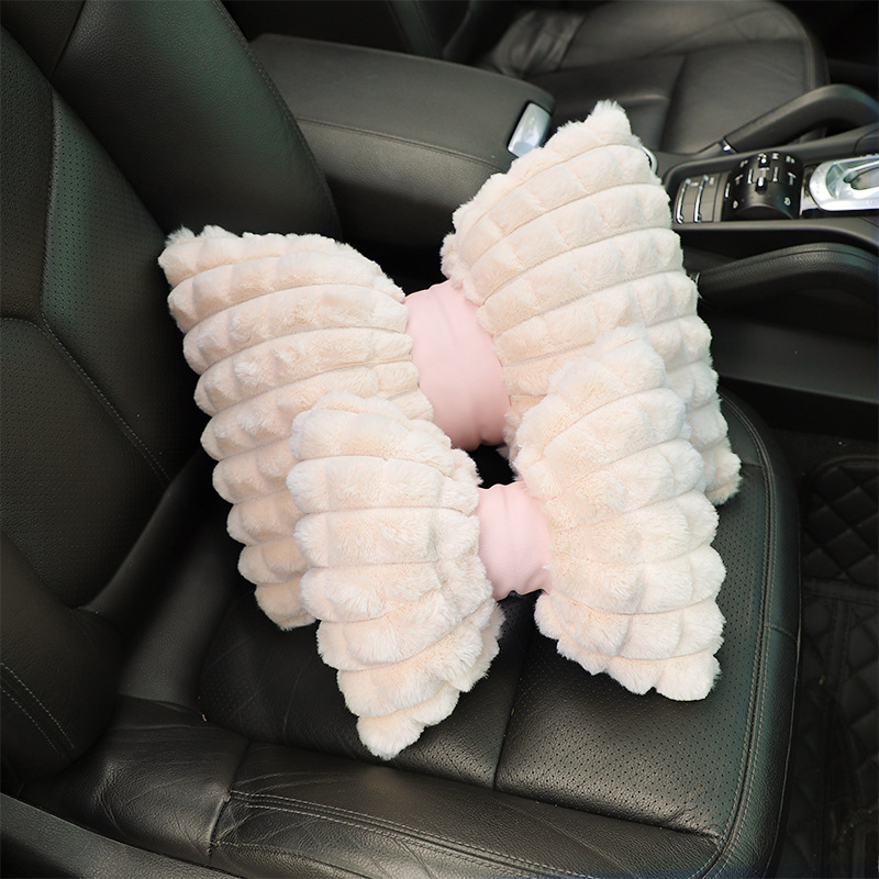 蝶結びの車のヘッドレストの卸売り冬のウサギの毛の車載の首の枕のクッションのファッションの保温の車のヘッドレストの女性|undefined