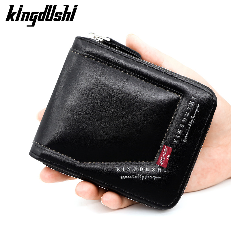 Kingdushi hombres cartera corta de gran capacidad Multi-tarjeta de identificación bolsa de moneda bolsa de bisagra bolsa de cadena al por mayor