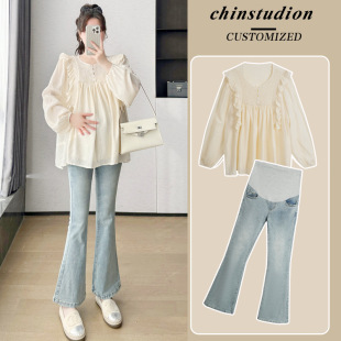Real shot in stock ~ maternity dress spring suit fashion pregnant women's coat long western style loose long sleeve