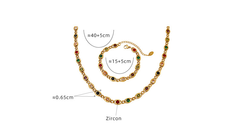 Fashion Colorful Titanium Steel Inlay Zircon Bracelets Necklace