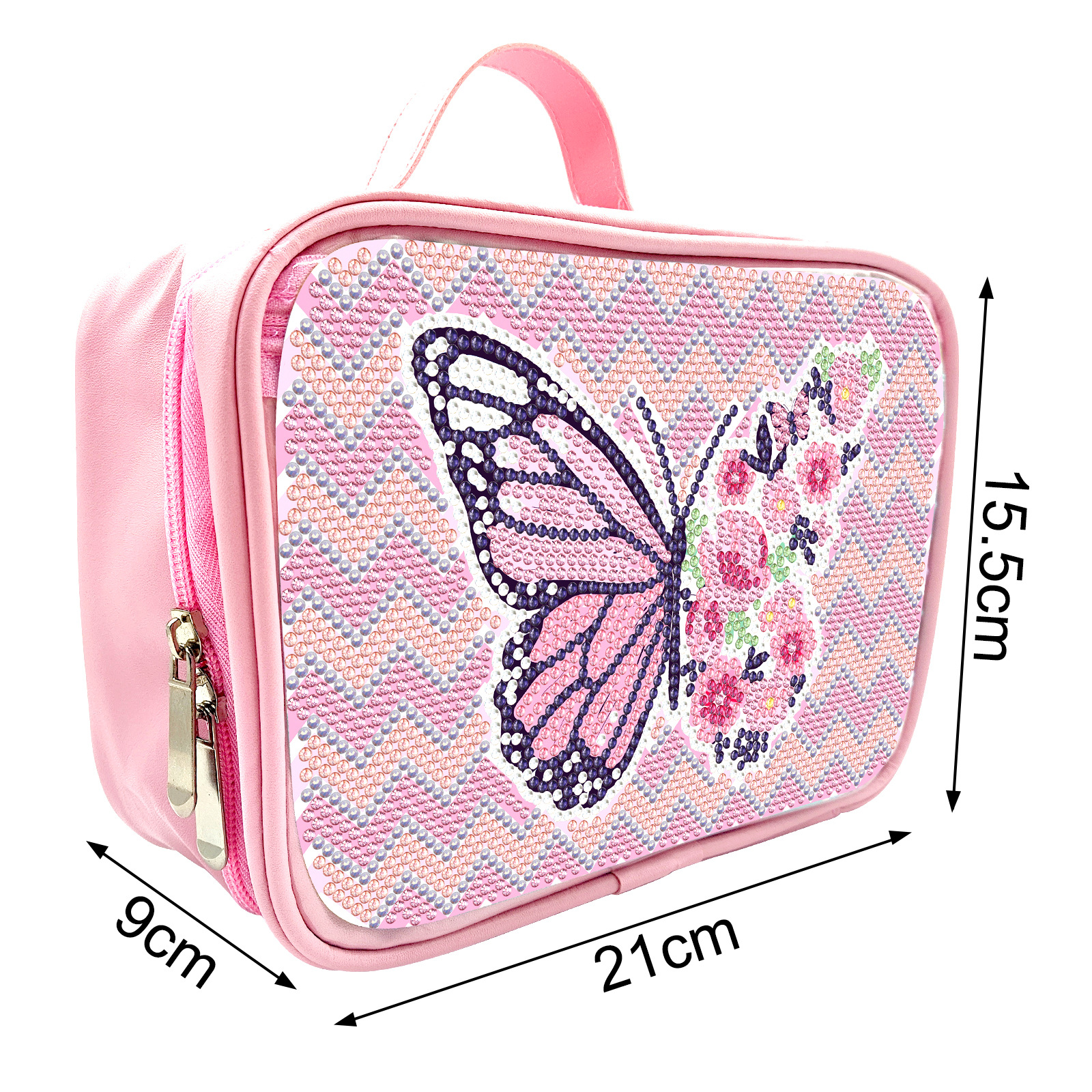 Diamante pintura alrededor de la bolsa de maquillaje hecha a mano bolsas de maquillaje DIY dibujos animados rosa comercio exterior venta al por mayor