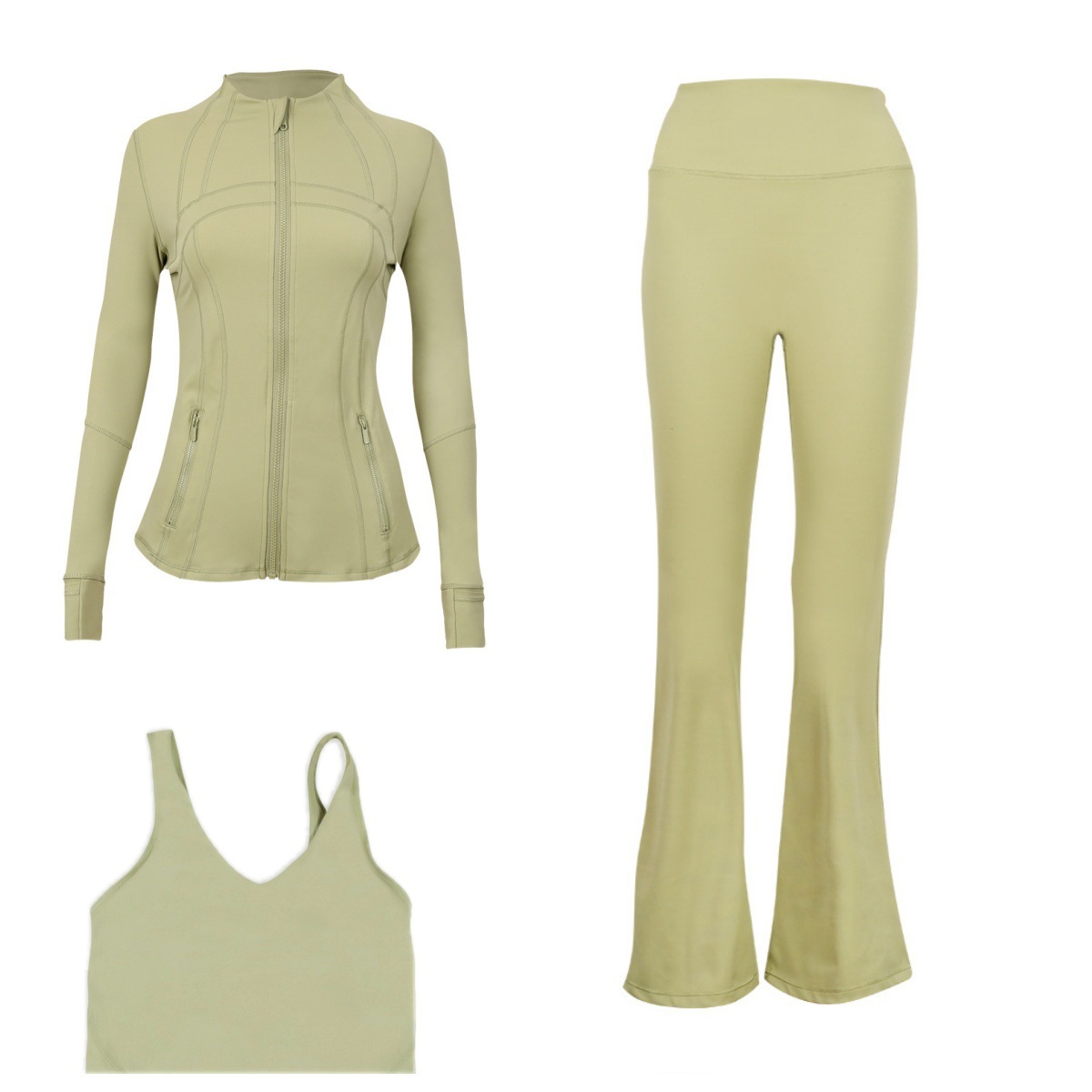 Flared Pants Jacket U Back Bra Sports Set 3 Piece Fitness Run Yoga Women's Clothing Workout Gym Fitness Running Yoga Set_ecoleips.com