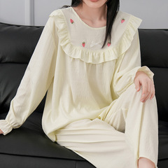 純色のパジャマの女性の春と秋の長袖のズボンの雲の綿の王女の風の家庭服の夏の大きいサイズはスーツを着ることができます。