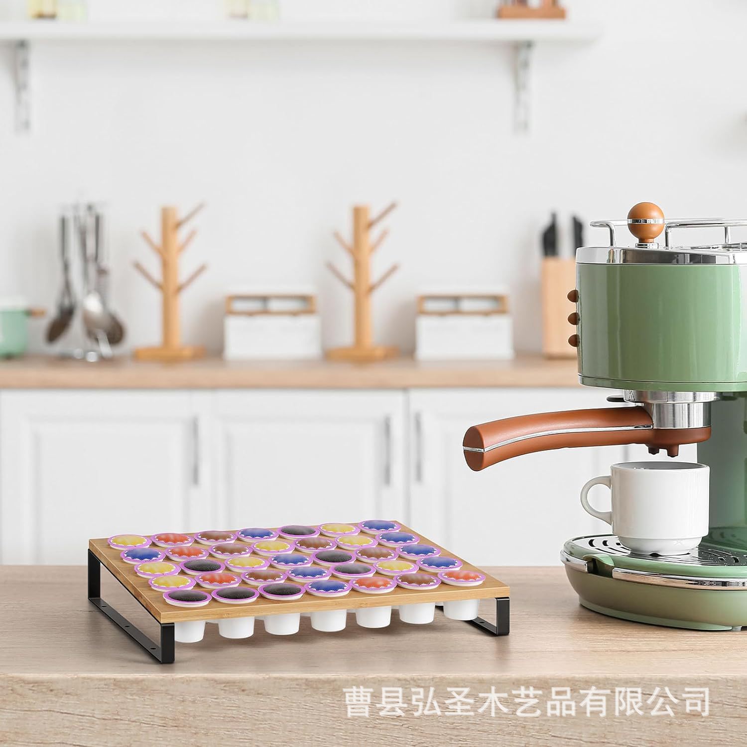 Nuevo producto transfronterizo Soporte de almacenamiento de cápsulas de café combinado con hierro y madera Base de máquina de café Soporte de cápsulas de café de 35 cápsulas