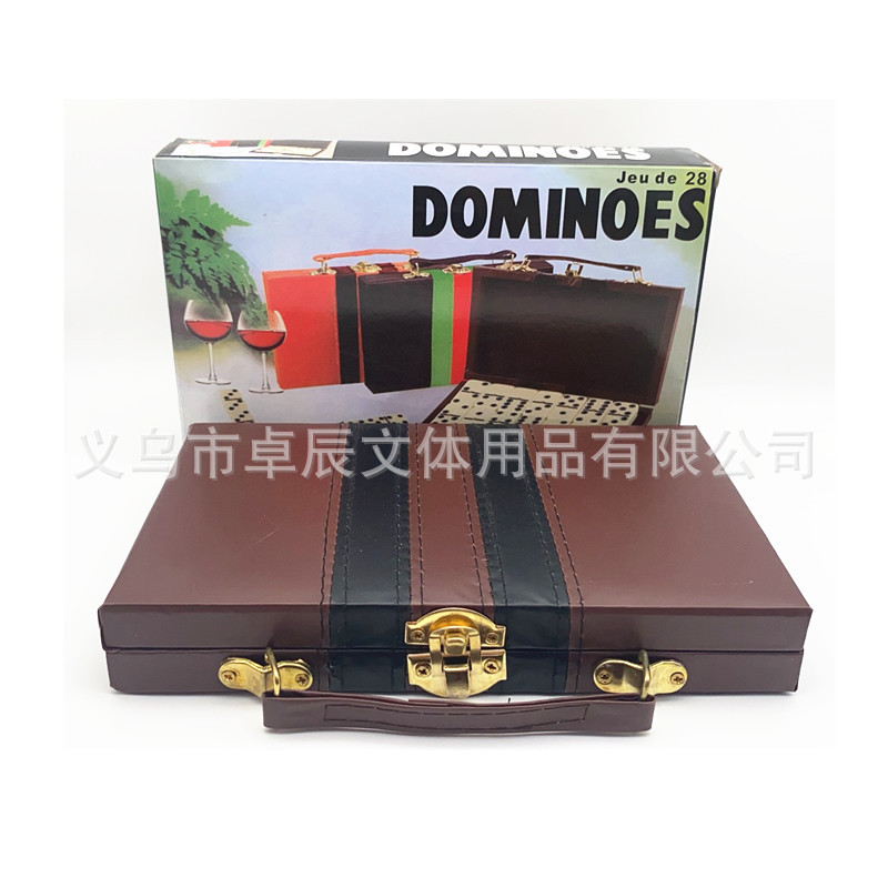 大号双六 Dominoes5412密胺多米诺骨牌象牙色棕色皮盒包装28张双6详情6