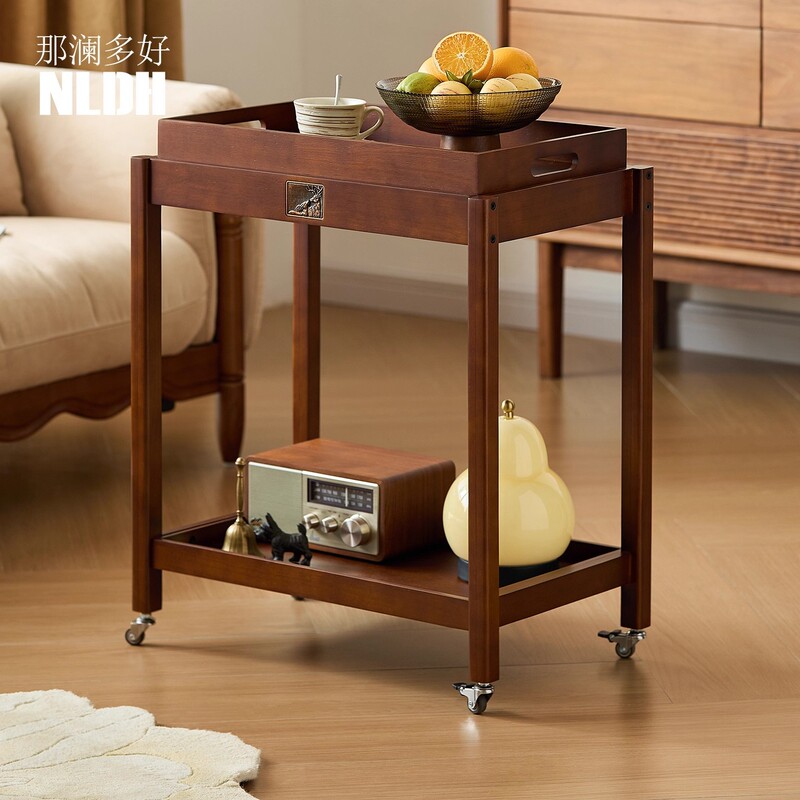 Living Room Household Mid-Century Style Trolley Solid Wood Dining Side Snack Rack Removable Tea Table Coffee Table Sofa Side Table