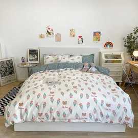 水洗棉小清新四件套床单被套礼品床上用品ins学生宿舍三件套批发