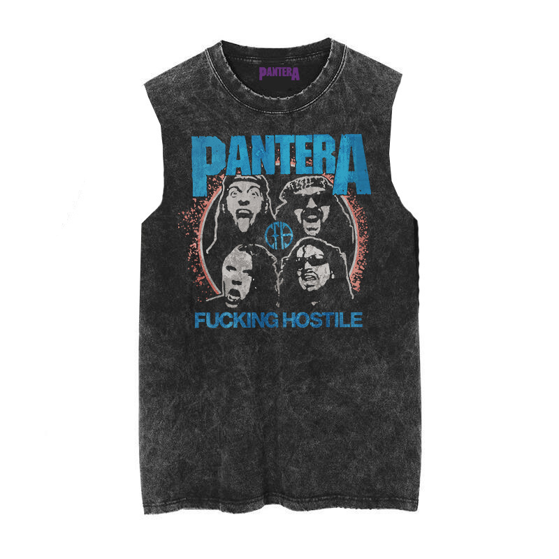 Punk Rock Sleeveless Rock Old Pantera Black Men's T-Shirt Batik Pandora Band Retro Washed Punk Rock Sleeveless Rock Old Pantera Black Men's T-Shirt Batik Pandora Band Retro Washed