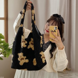 [in stock] 09272 Plush Bear Dual-use Shoulder Bag Japanese and Korean ins Large Capacity Student Shopping Bag