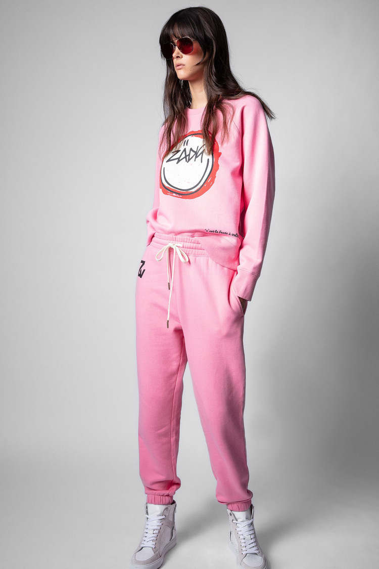 Sudadera de forro polar con estampado de cara sonriente y letras ZV para mujer, estilo francés, otoño e invierno, 01_voghion.com