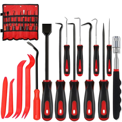 Mühərrik tənzimləmə alətləri — Hot-Selling In-Stock 4-Piece/9-Piece/11-Piece/13-Piece/17-Piece Car - red-15-piece-set-with-straight-stone-detector-oxford-storage-roll-bag