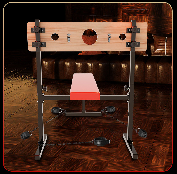 Jiuai SM Bondage Handcuffs Set with Iron Cuffs, PU Leather and Wooden Bench — detail image 29