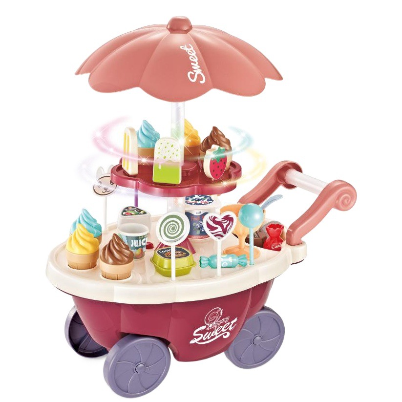 La simulación de los niños transfronterizos mini caramelo coche helado coche luz música vajilla carro juego casa juguete