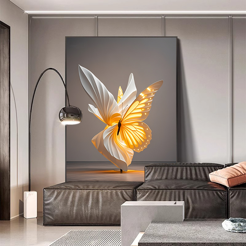 Light and Shadow Butterfly Living Room Floor-Standing Painting Stereo Sofa Background Wall Mural High-End Atmospheric Entrance Aisle Hanging Painting